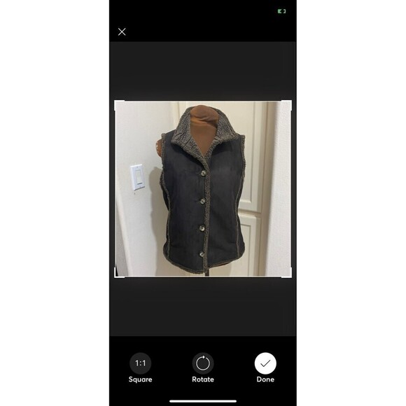 LL Bean Vintage Chocolate Brown Faux Suede Sherpa Lined Vest Size Small Reg - Picture 2 of 9